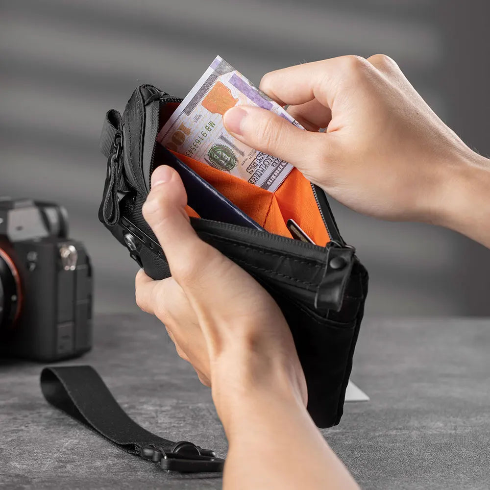 Zip Clutch with Wristband, Passport Holder Zipper Wallet and EDC Carrier - Weatherproof and RFID Blocking - 3 External Slots