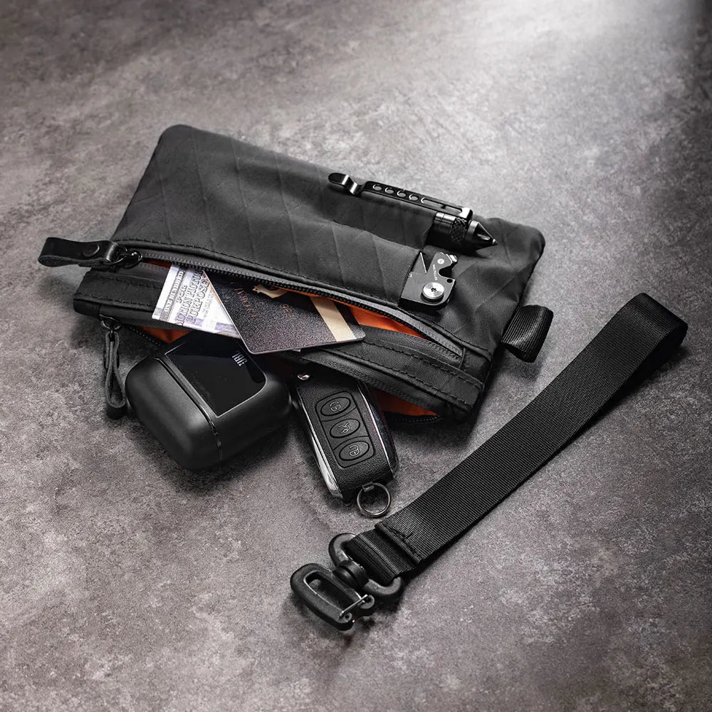 Zip Clutch with Wristband, Passport Holder Zipper Wallet and EDC Carrier - Weatherproof and RFID Blocking - 3 External Slots