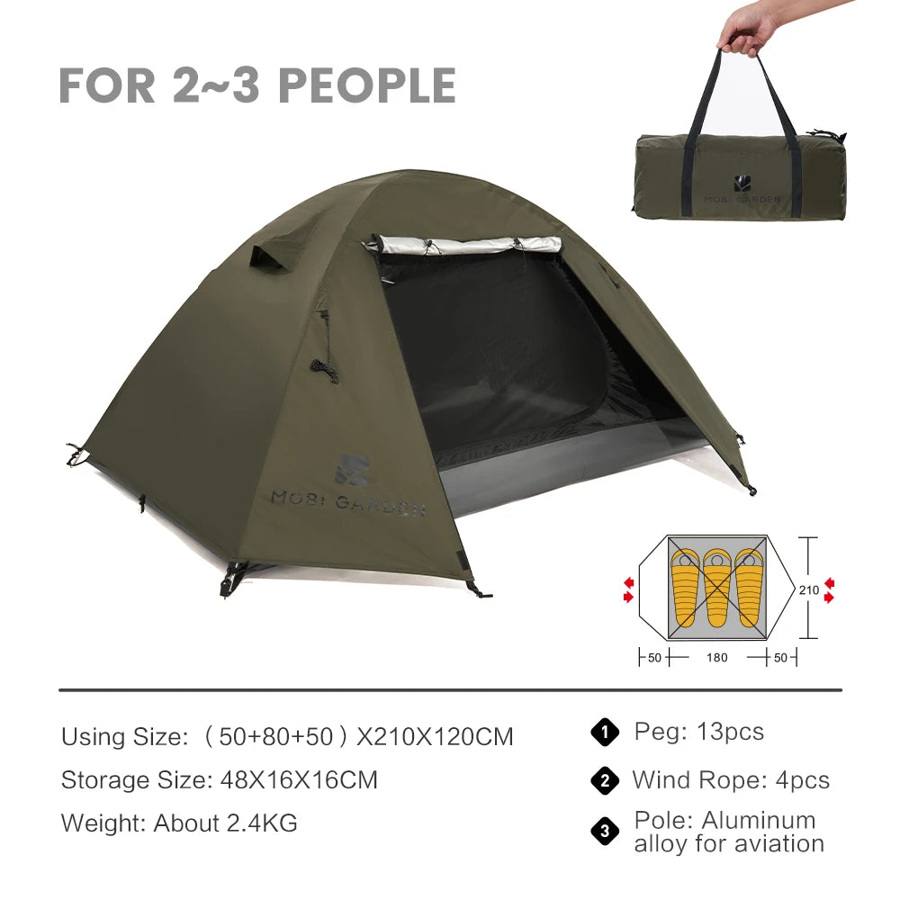 MOBI GARDEN Camping Backpacking Tent Waterproof Rainproof Hiking Silver Coated Sun Protection Easy Set Up
