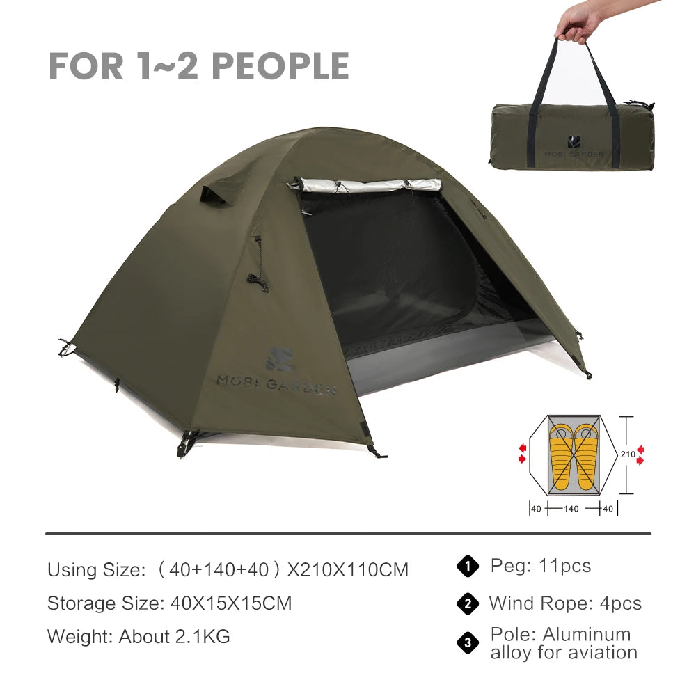 MOBI GARDEN Camping Backpacking Tent Waterproof Rainproof Hiking Silver Coated Sun Protection Easy Set Up